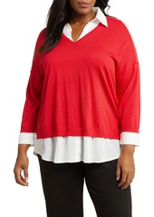Adrianna Papell Twofer Pullover Sweater in Passion Red/Ivory at Nordstrom Rack