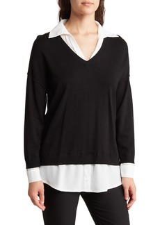 Adrianna Papell Twofer Sweater in Black/Ivory at Nordstrom Rack