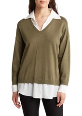 Adrianna Papell Twofer Sweater in Oak Olive/Ivory at Nordstrom Rack