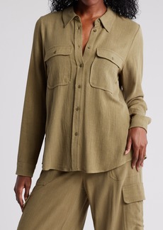 Adrianna Papell Utility Long Sleeve Button-Up Shirt in Avocado at Nordstrom Rack