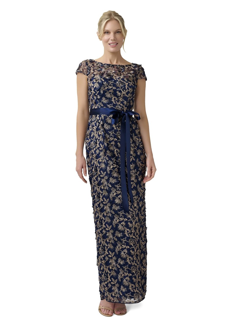 Adrianna Papell Women's 3D Embroidered Column Gown