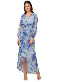 Adrianna Papell Women's Abstract Floral Chiffon Gown - Blue Multi