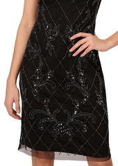 Adrianna Papell Women's Bead-Embellished Sheath Dress - Black Gunmetal