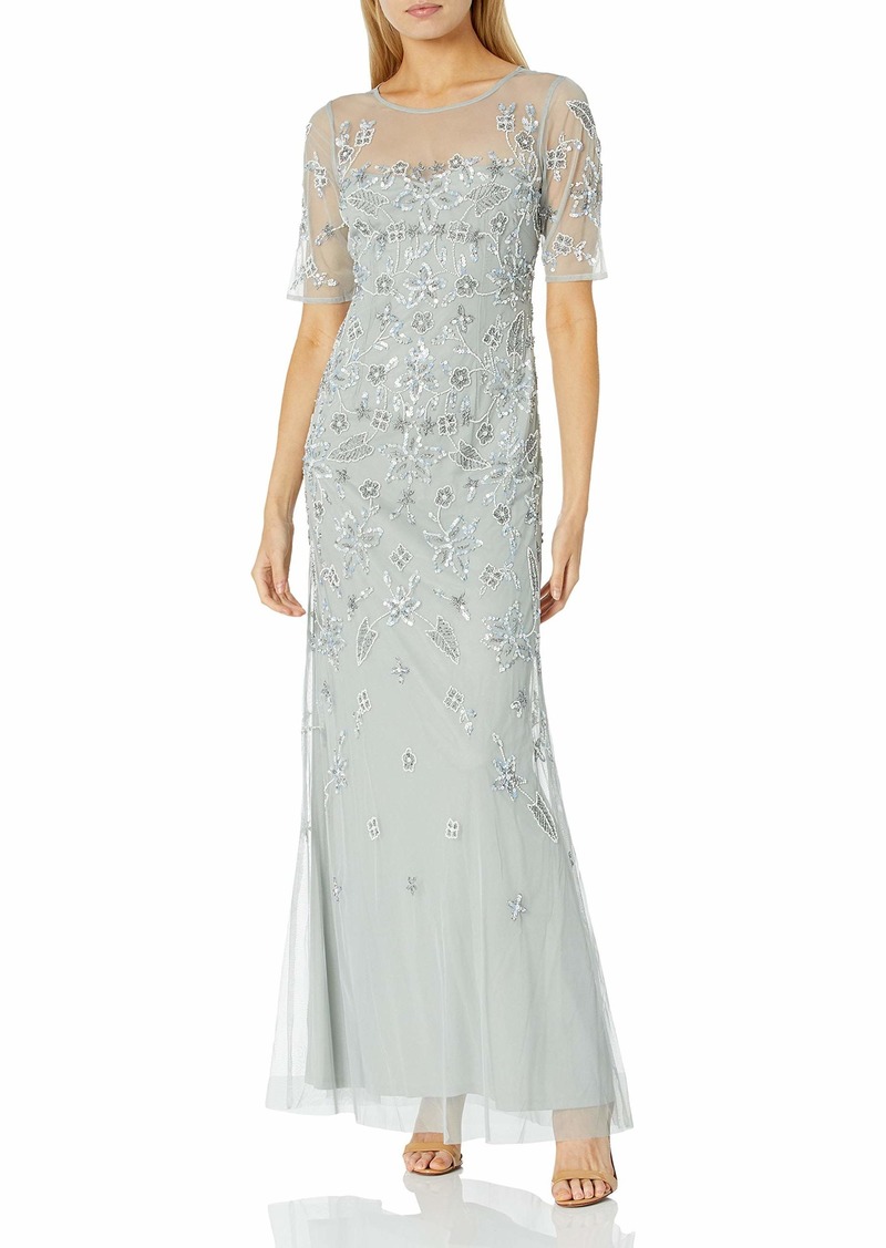 Adrianna Papell Women's BEAD ILLUSION GOWN FROSTED SAGE