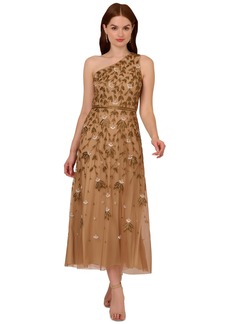 Adrianna Papell Women's Beaded Asymmetric-Neck Midi Dress - Copper