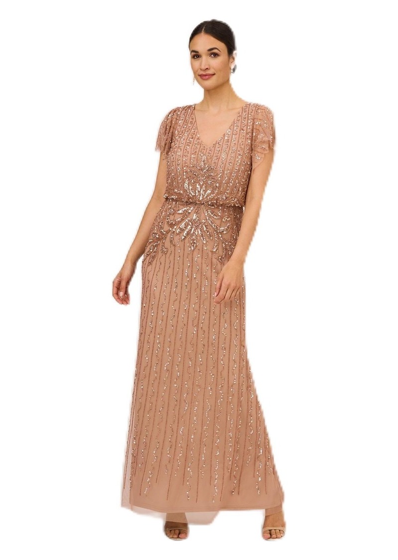 Adrianna Papell Women's Beaded Blouson Long Dress