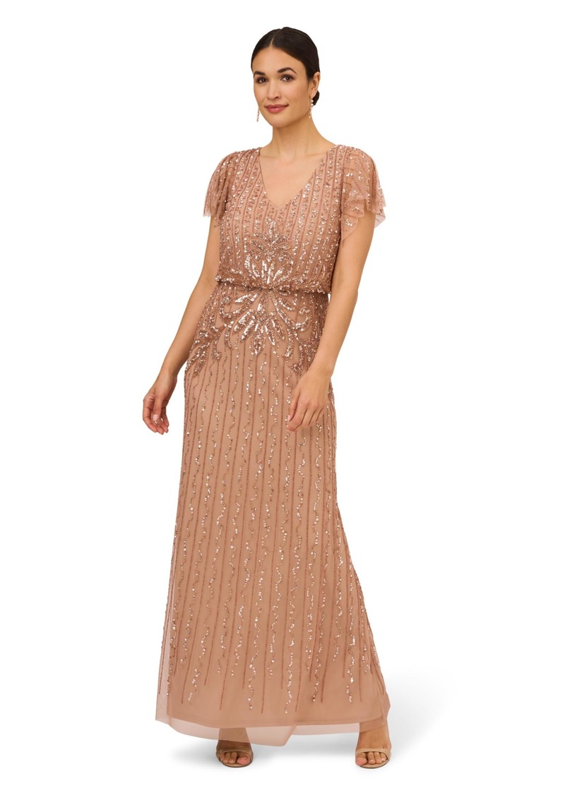 Adrianna Papell Women's Beaded Blouson Long Dress