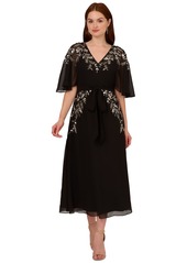 Adrianna Papell Women's Beaded Chiffon Dolman-Sleeve Dress - Black