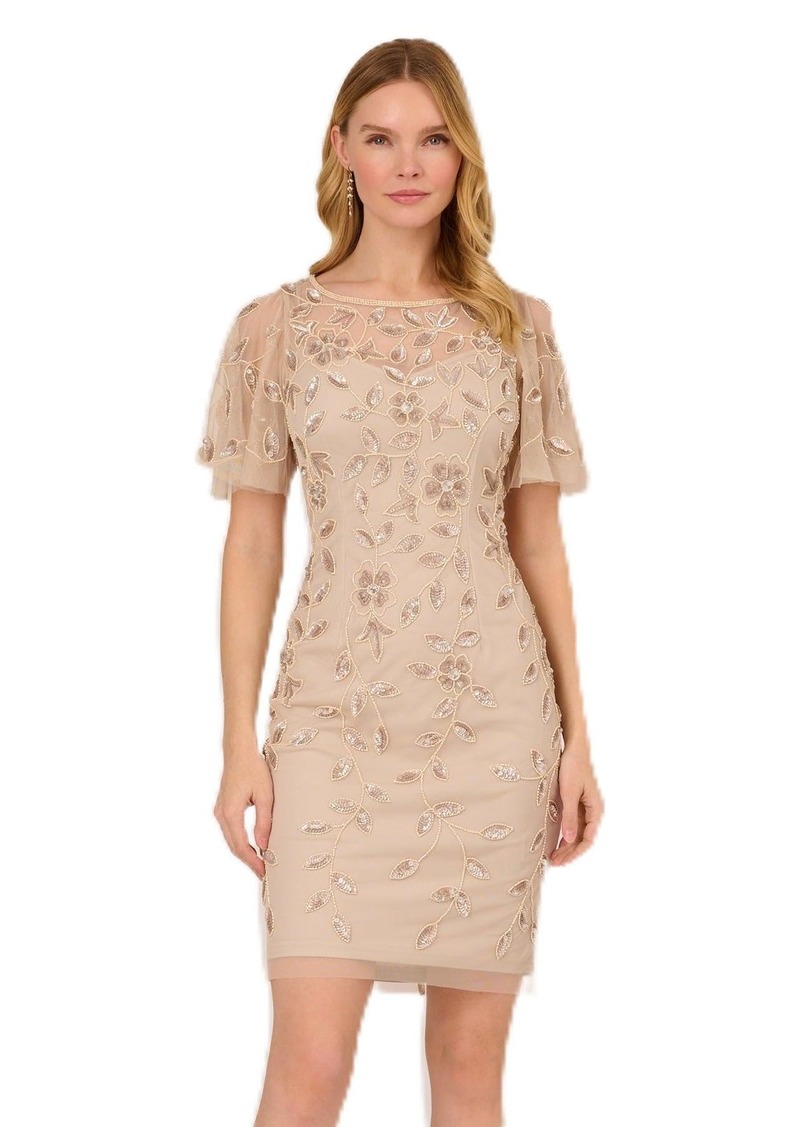 Adrianna Papell Womens Beaded Cocktail Special Occasion Dress   US