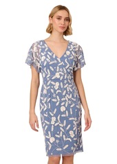 Adrianna Papell Women's Beaded Dolman-Sleeve Sheath Mesh Dress - Blue Ivory