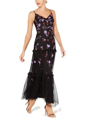 Adrianna Papell Women's Beaded Floral Dress with Tiered Skirt