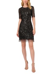 Adrianna Papell Women's Beaded Fringe-Trim Cocktail Dress - Black