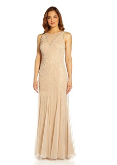 Adrianna Papell Women's Beaded Illusion Godet Gown