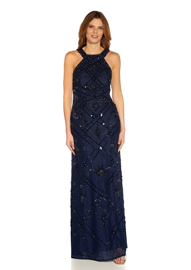 Adrianna Papell Women's Beaded Halter Gown