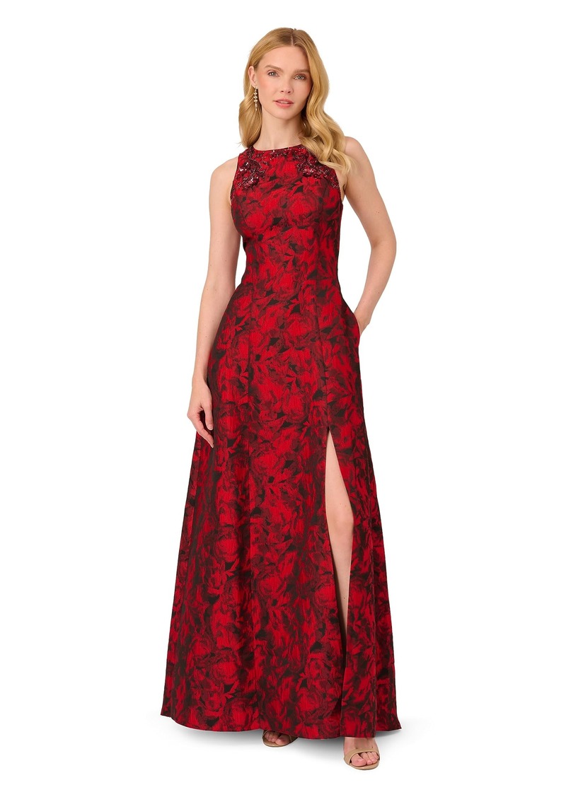 Adrianna Papell Women's Beaded Jacquard Gown
