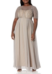 Adrianna Papell Women's Beaded Long Dress with Illusion Neck deep Platinum
