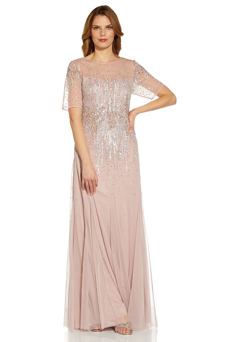 Adrianna Papell Women's Beaded MESH Covered Gown