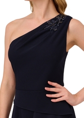 Adrianna Papell Women's Beaded One-Shoulder Gown - Midnight