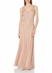 Adrianna Papell Women's Beaded Plunging V Neck Gown