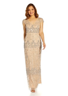 Adrianna Papell Women's Beaded Popover Column Gown