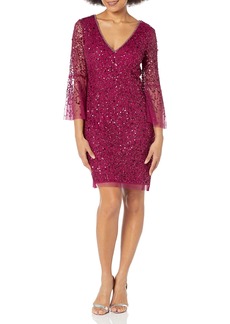 Adrianna Papell Women's Beaded Sequin Bell Sleeve DRS
