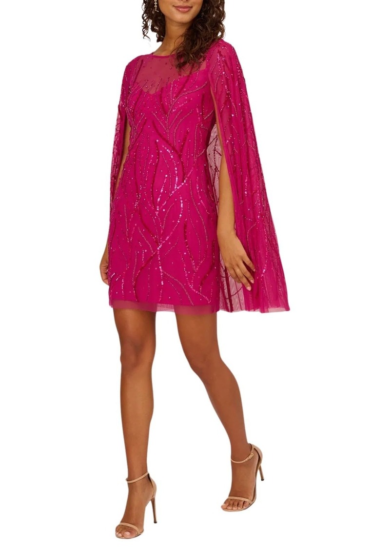 Adrianna Papell Women's Beaded Short Cape Sleeve Dress