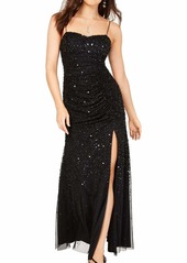 Adrianna Papell Women's Beaded Tank Shirred Gown