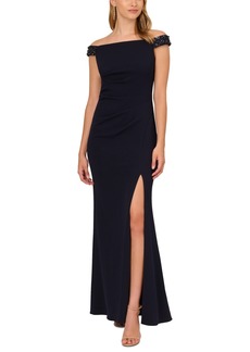 Adrianna Papell Women's Beaded-Trim Off-The-Shoulder Gown - Midnight