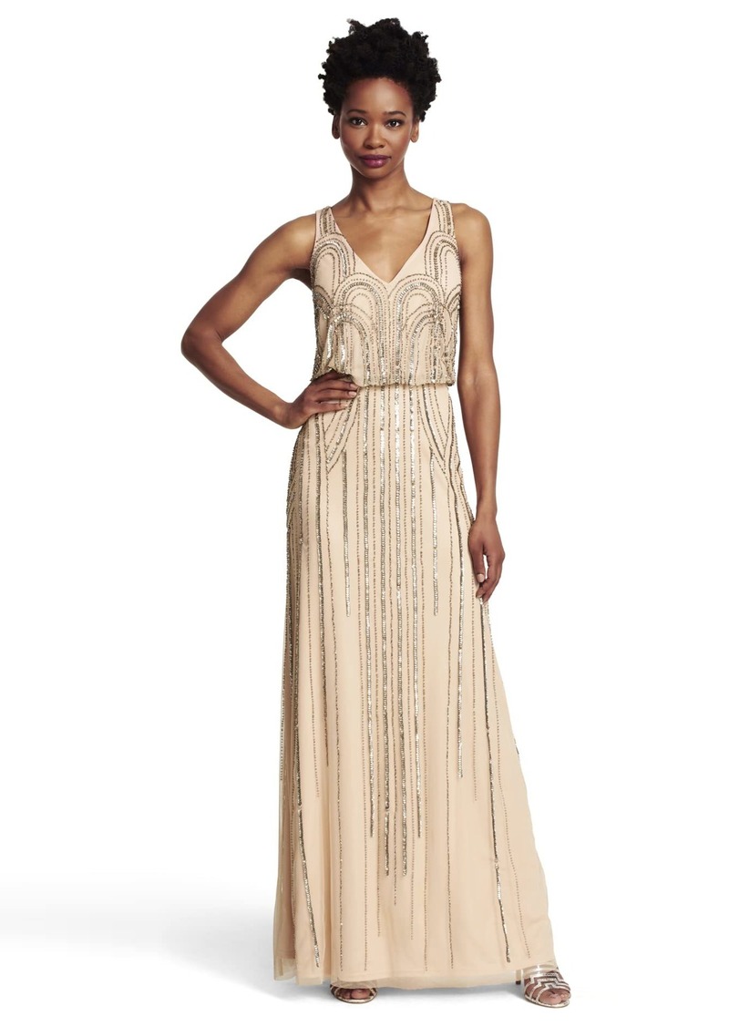 Adrianna Papell Women's Beaded V-Neck Blouson Gown