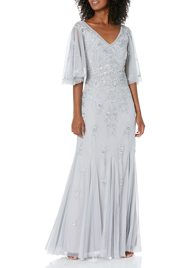 Adrianna Papell Women's Beaded Wide Sleeve Gown