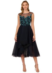 Adrianna Papell Women's Boat-Neck Beaded Tulle Dress - Midnight Multi