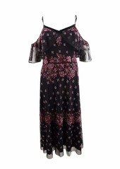 Adrianna Papell Women's Boho Inspired Cold Shoulder Floral Beaded Cocktail Dress