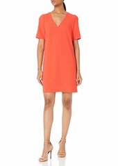 Adrianna Papell Women's Cameron Textured Woven Shift Dress with Tucked Sleeve Detail