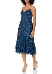 Adrianna Papell Women's Chic Beaded Floral Short Dress deep Blue