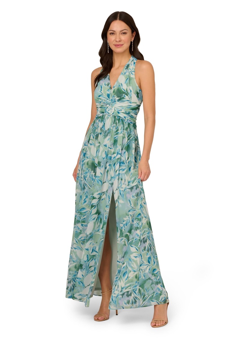 Adrianna Papell Women's Chiffon Leaf Long Dress