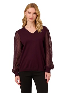 Adrianna Papell Women's Clip Dot Long Sleeve Sweater