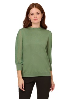 Adrianna Papell Women's Clip Dot Sleeve Twofer Sweater