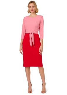 Adrianna Papell Women's Colorblocked Tie-Waist Midi Dress - Pink/red