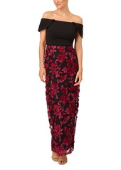 Adrianna Papell Women's Crepe Floral Soutache Gown - Black Red