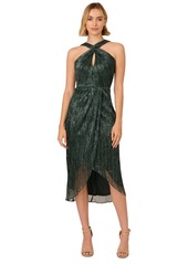 Adrianna Papell Women's Crinkle Metallic Halter Midi Dress - Green Pine