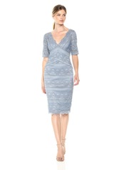 Adrianna Papell Women's Elbow Sleeve Stripe LACE Cocktail Dress