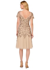Adrianna Papell Women's Embellished Flutter-Sleeve Dress - Biscotti