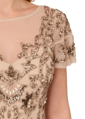 Adrianna Papell Women's Embellished Flutter-Sleeve Dress - Biscotti