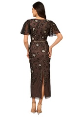 Adrianna Papell Women's Embellished Flutter-Sleeve Sheath Dress - Black