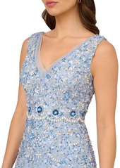 Adrianna Papell Women's Embellished V-Neck Dress - Elegant Sky
