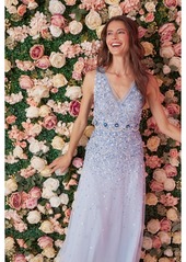 Adrianna Papell Women's Embellished V-Neck Dress - Elegant Sky