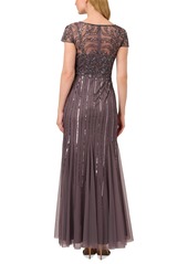 Adrianna Papell Women's Embellished V-Neck Godet Gown - Moonscape