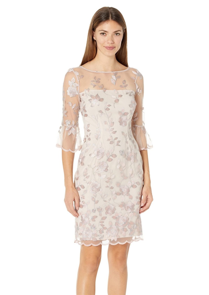 Adrianna Papell Women's Embroidered Bell Sleeve Dress