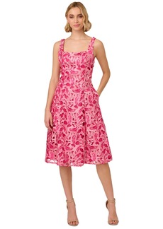 Adrianna Papell Women's Embroidered Fit & Flare Dress - Electric Pink