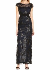 Adrianna Papell Women's Embroidered Mesh and Jersey Gown